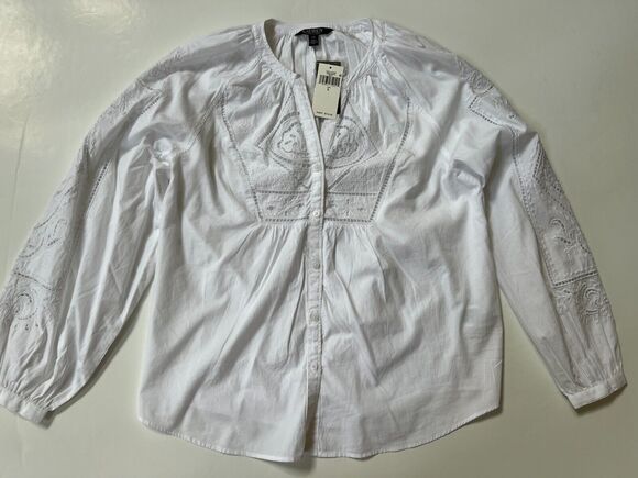 Lauren Ralph Lauren Tops - Lauren Ralph Lauren White Button Front Shirt Blouse Size L NWT